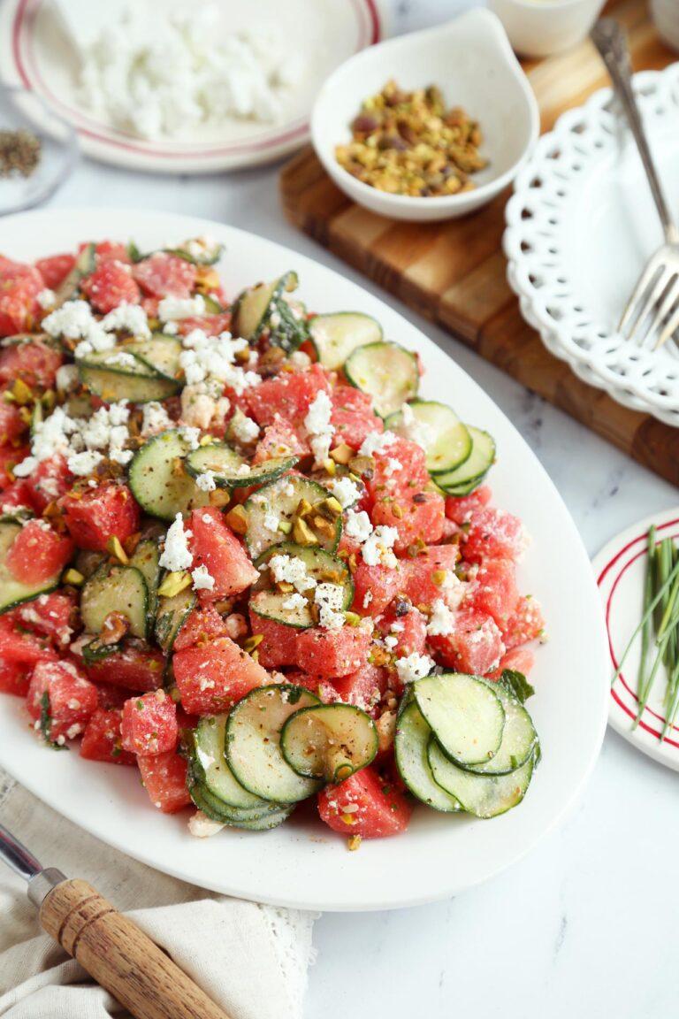 Easy Watermelon Feta and Cucumber Salad - Joy the Baker