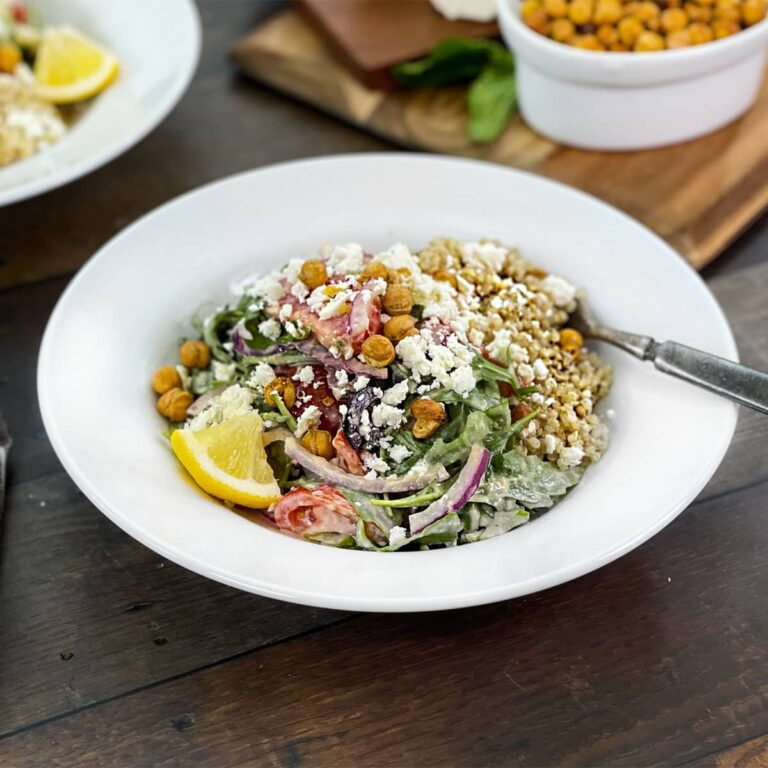 Quinoa Salad Bowl with Lemon-Hummus Dressing